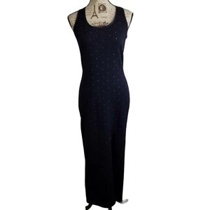 El-Ana Navy Rhinestone Studded Maxi Bodycon Dress
